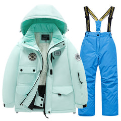 兒童加絨滑雪服+吊帶背心褲